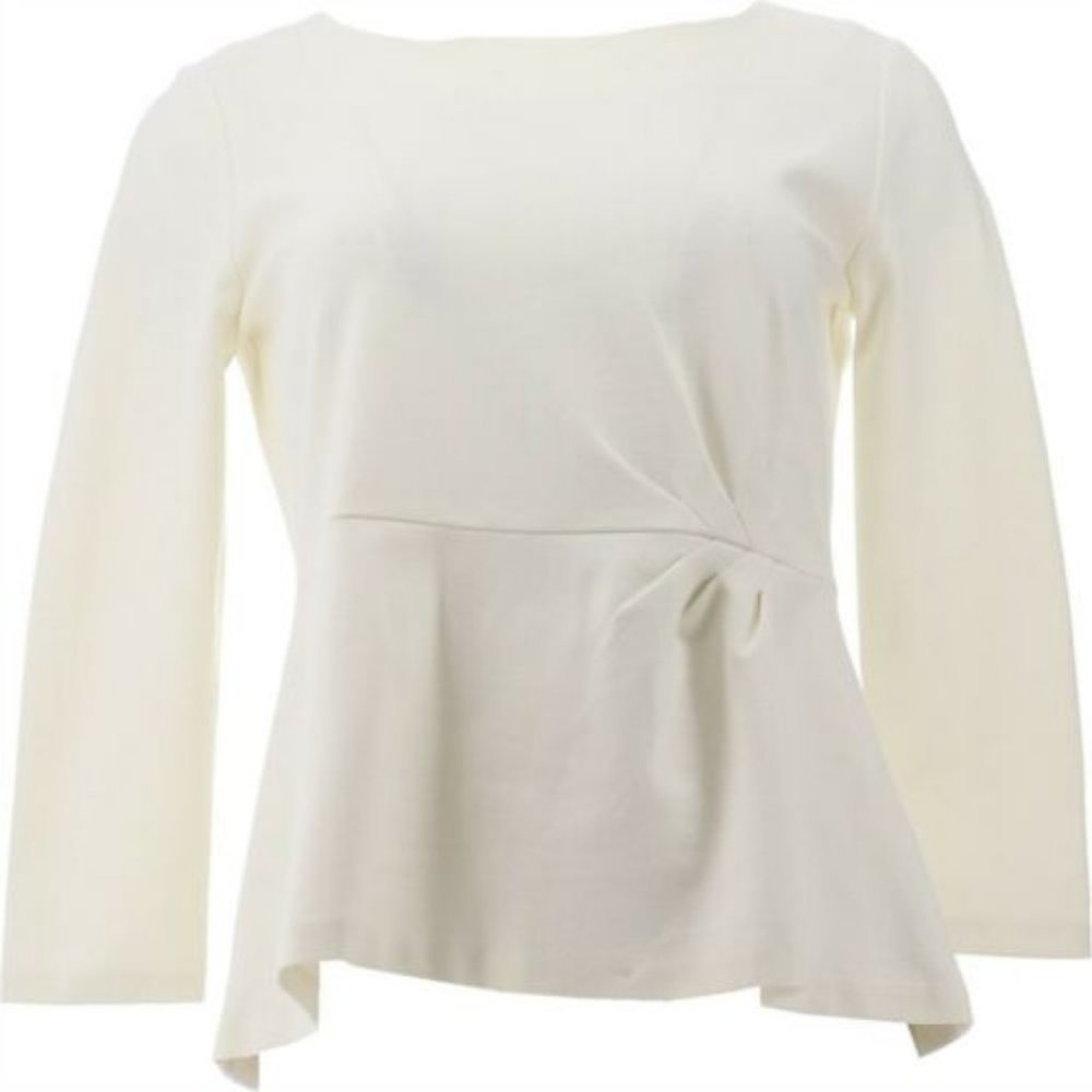 NWT LANDS' END WOMEN'S 3/4 SLEEVE PONTE PLEAT TOP IVORY PXS (2-4)